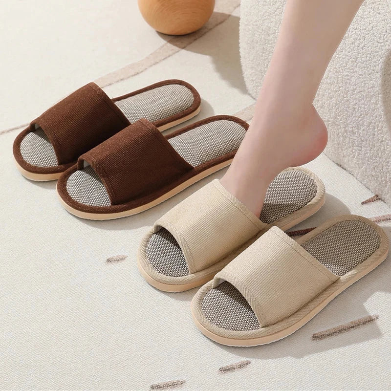 Men Linen Slippers Couples Fashion Women Casual Home Slippers Indoor Floor Flat Shoes Sandals Slides Four Seasons At Home GlowCart