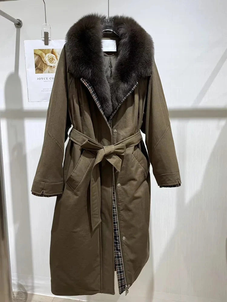 Autumn Winter Women Goose Down Jacket Real Natural Fox Fur GlowCart