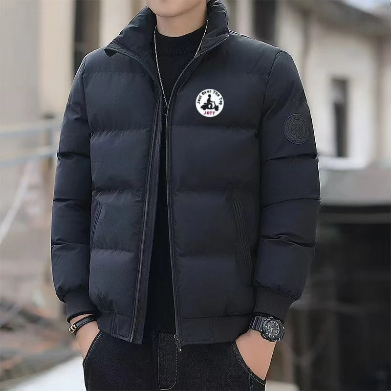Cross-Border Men's Stand-Up Collar Cotton Coat Thickened Winter Warm Fashion Printed Zipper Cardigan Silk Cotton Jacket GlowCart