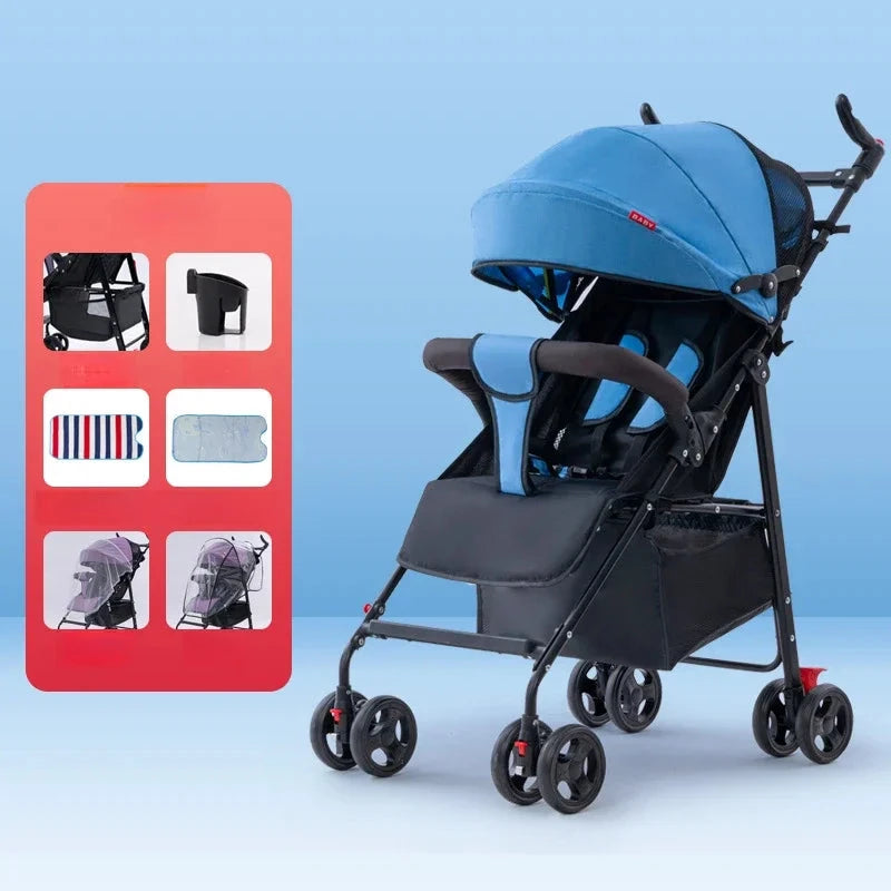 Baby Stroller Can Sit or Lie Down, Ultra-light, Portable, Simple Shock-absorbing Folding Baby BB Stroller GlowCart