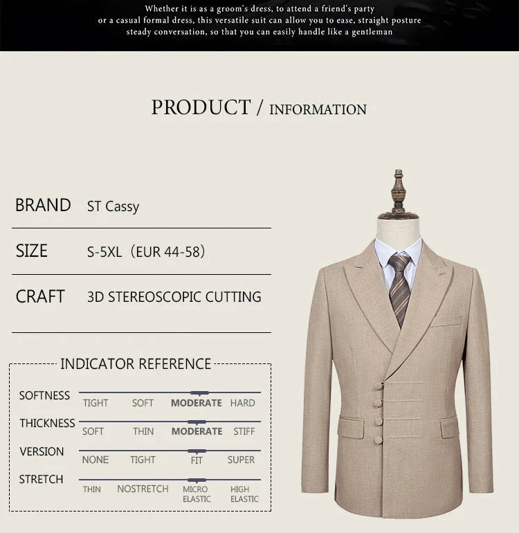 ST Cassy Elegant man suit for wedding peach Slim Fit Double GlowCart