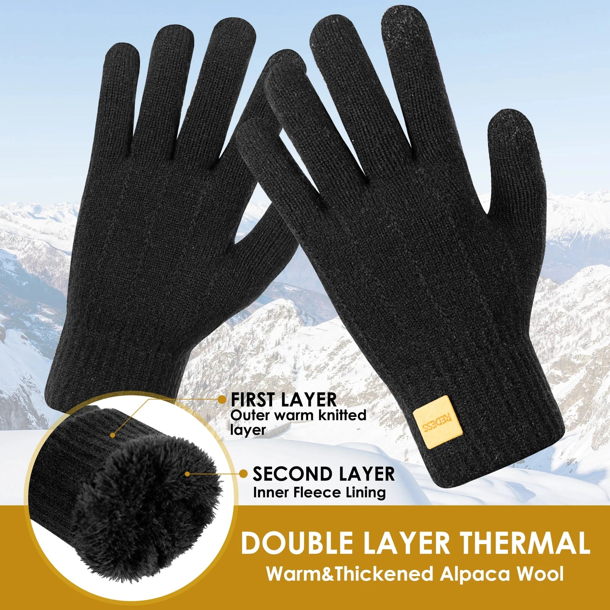 Winter warm gloves, with inner lining and thickened padding, GlowCart