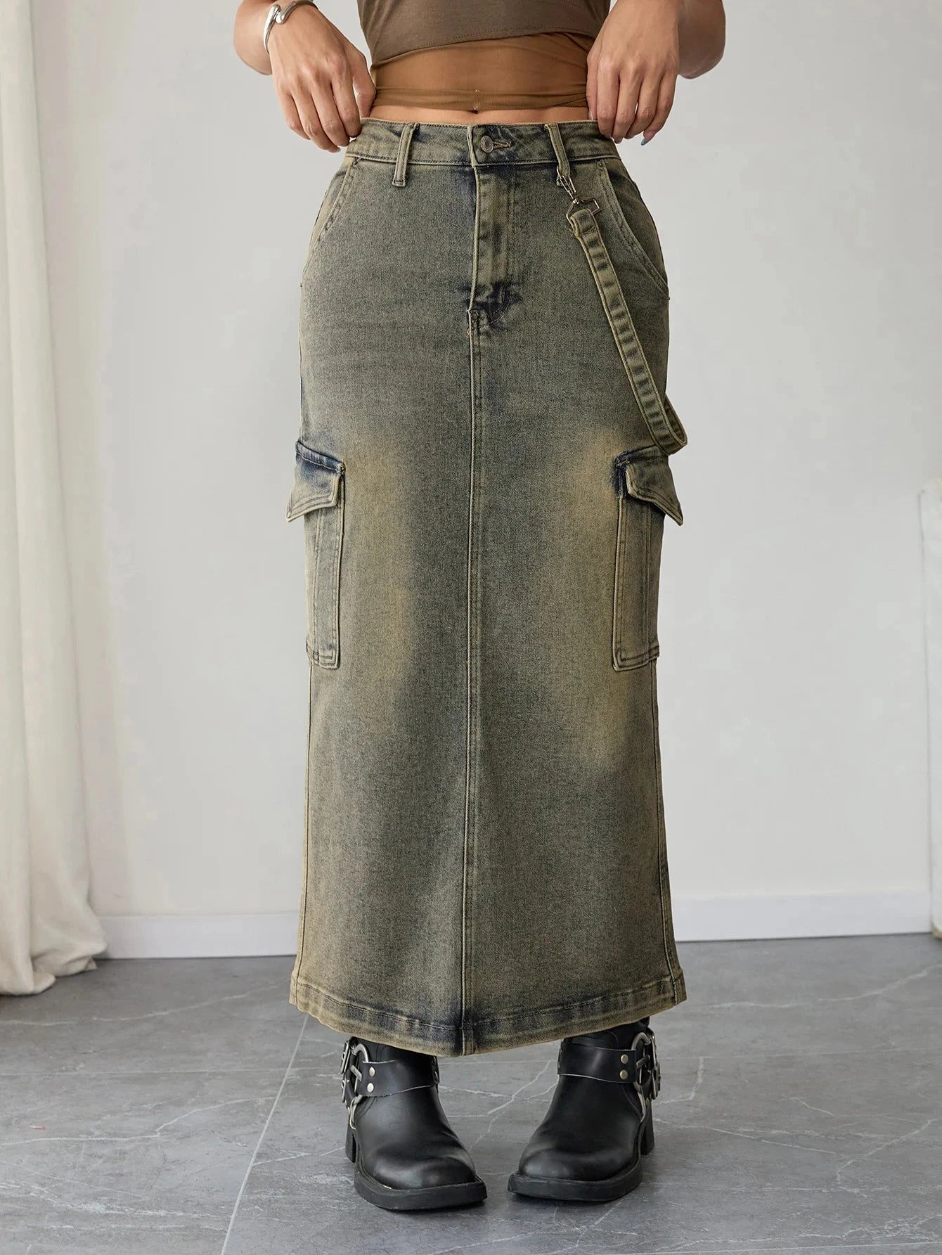 Korean Style Women's High Waist Denim Maxi Skirt Casual Loose Fit Jeans Pants Everyday Wear Fashion Clothing GlowCart