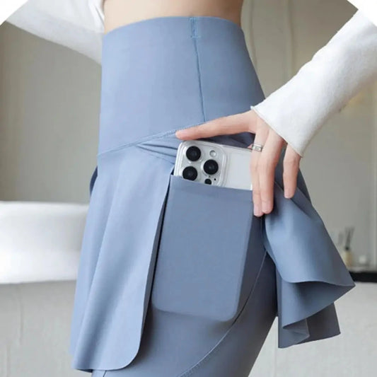 Women Tennis Skirted Leggings Pockets Elastic Sports Yoga GlowCart