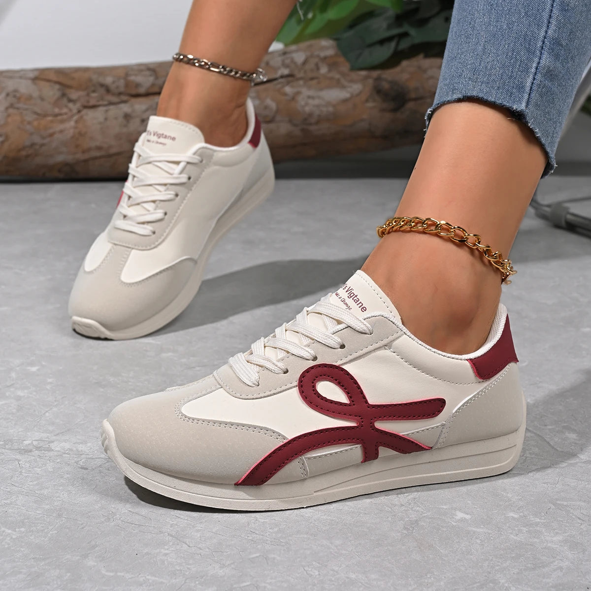 2025 new women's sports shoes casual lace up women's fashionable vulcanized shoes versatile flat shoes GlowCart