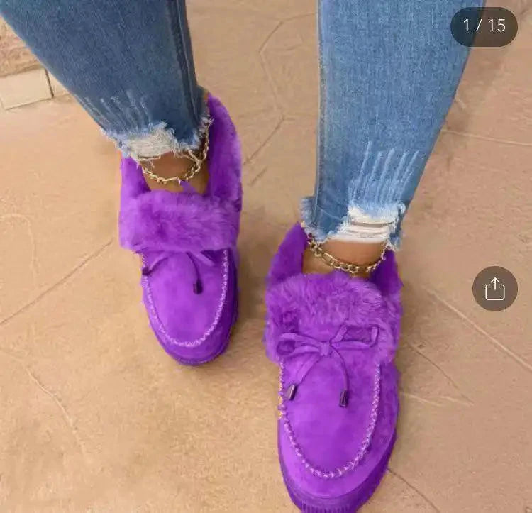 Solid Color Furry Females Feetwear Women Winter Cotton Shoes GlowCart