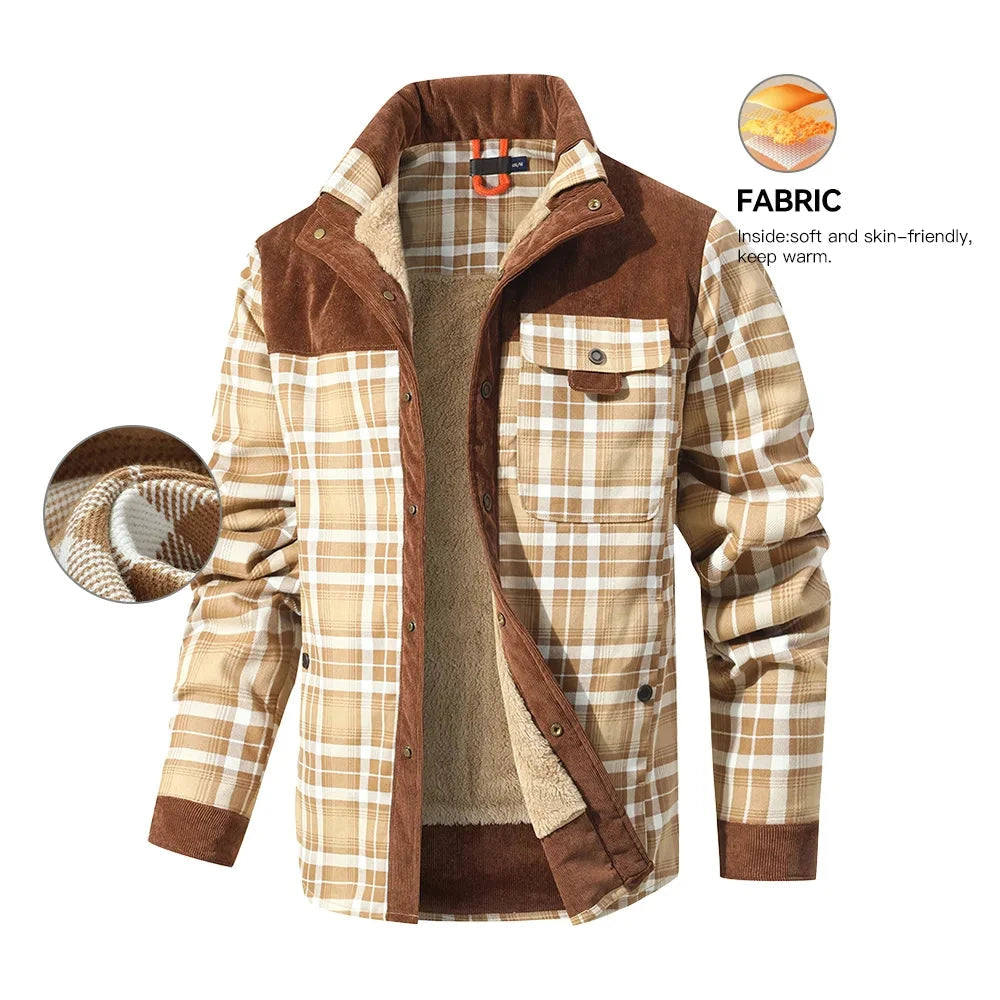 Men's Jackets Winter Windproof Warm Casual Bomber Coat Plaid GlowCart