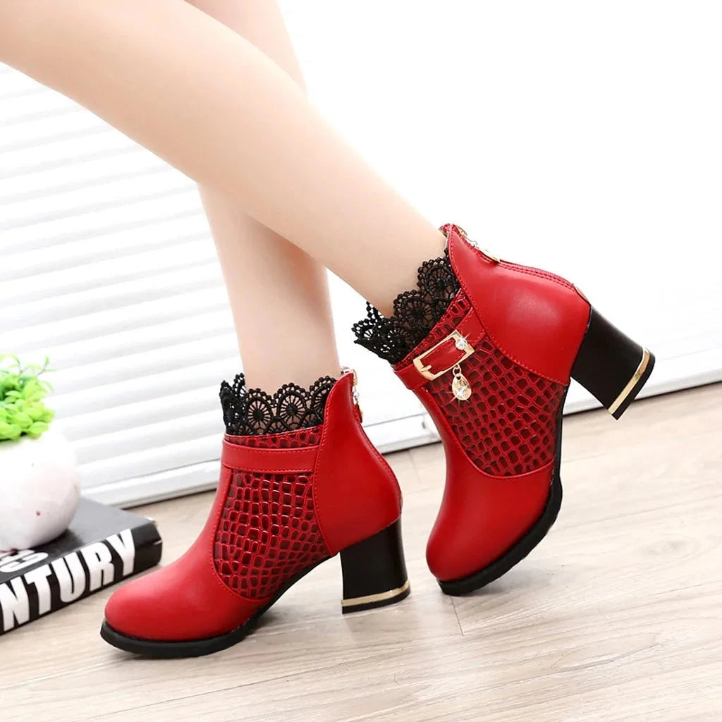 Women'S Ladies Boots Fall Winter Vintage Leather Lace Short GlowCart