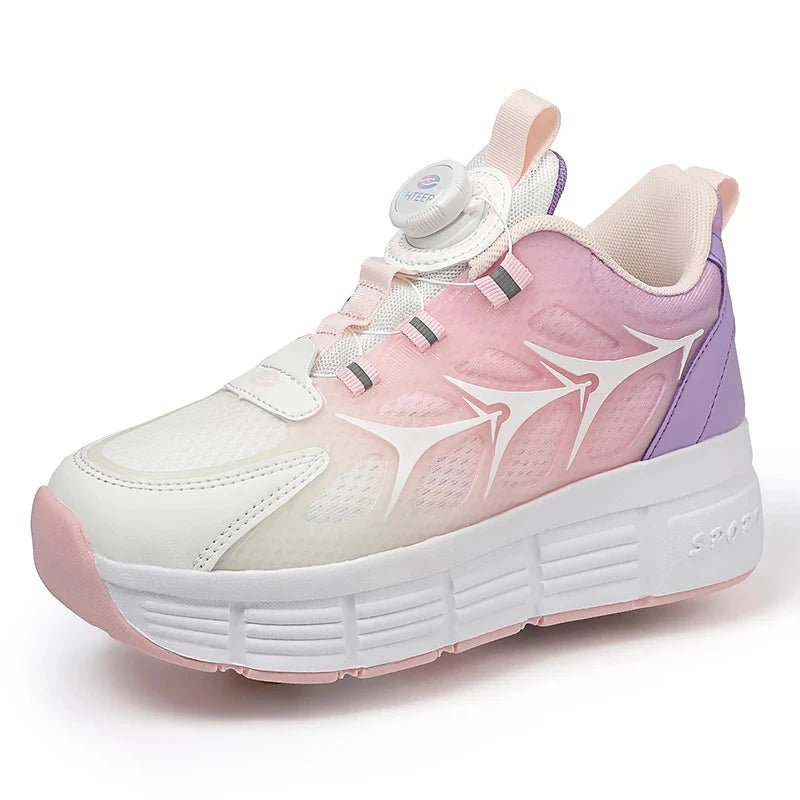 Childrens Two Wheel Skating Shoes New Fashion Stretchable Boys Outdoor Walking Sneakers Daily Student Amuse Casual Skating Shoes GlowCart