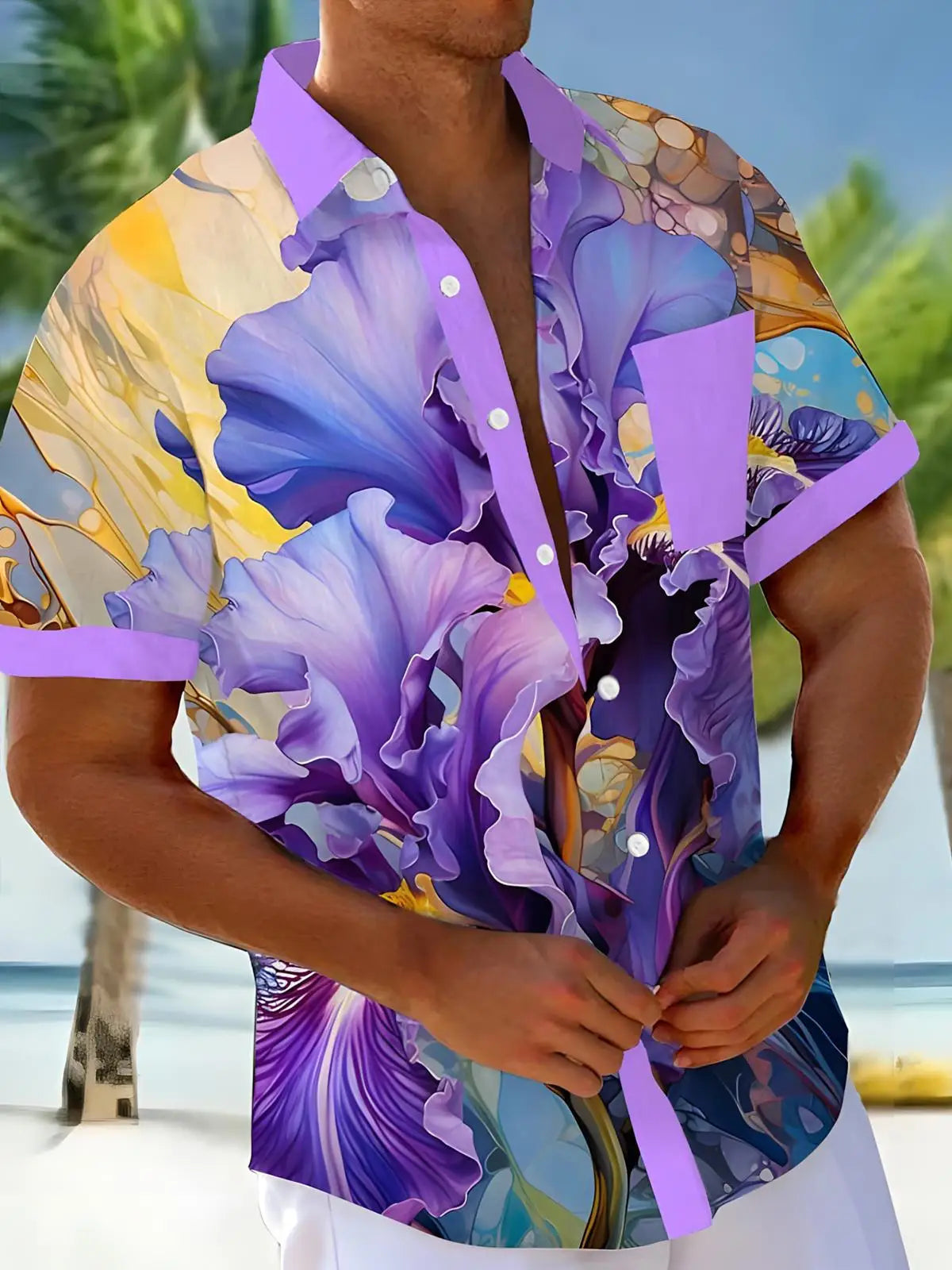 New Hawaii Spring/Summer Fashion Leisure Street Walk Tourist Beach Printed Full Open Short Sleeve Button Shirt, Quick Shipping GlowCart