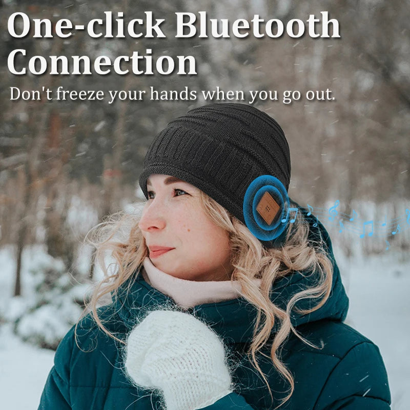 Winter Bluetooth Headphone Outdoor Warm Music Knitting Cap Rechargeable Wireless Stereo Earphone Beanie Hat with MIC for Gift GlowCart