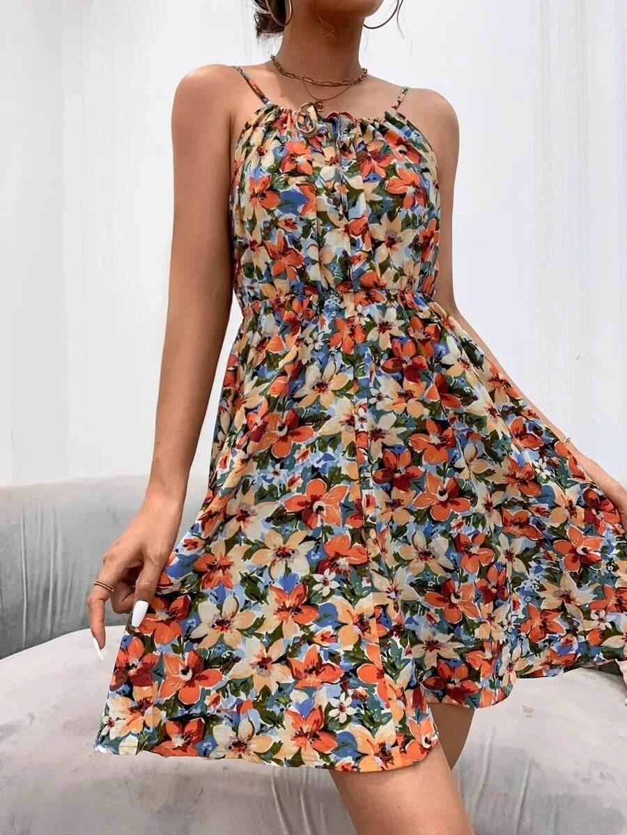 Sexy Floral Print Short Dress Women Summer Fashion Black GlowCart
