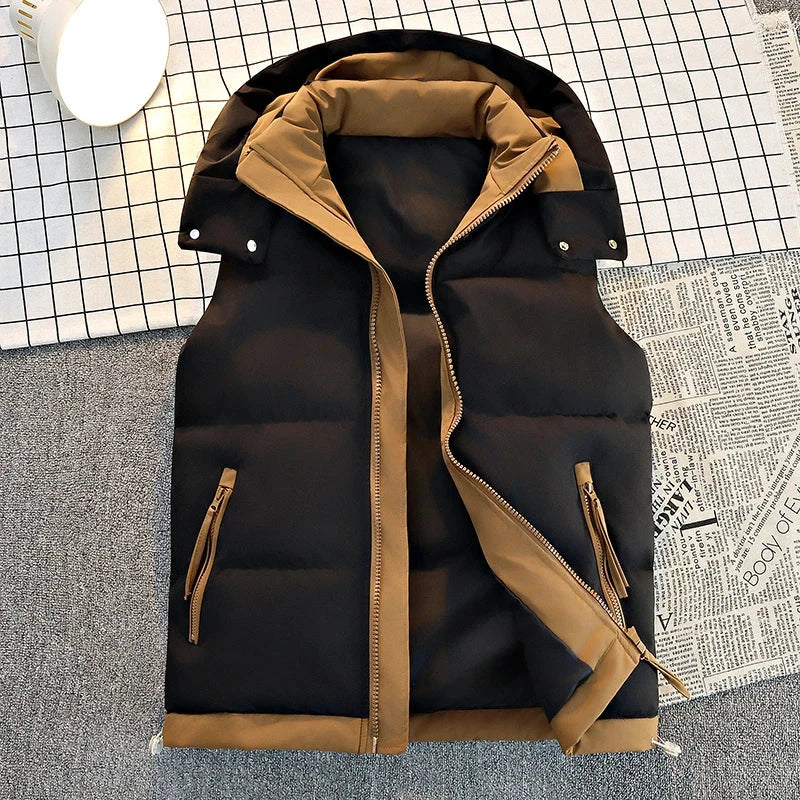 Men's Casual Color-Block Puffer Vest - Removable Hood, GlowCart
