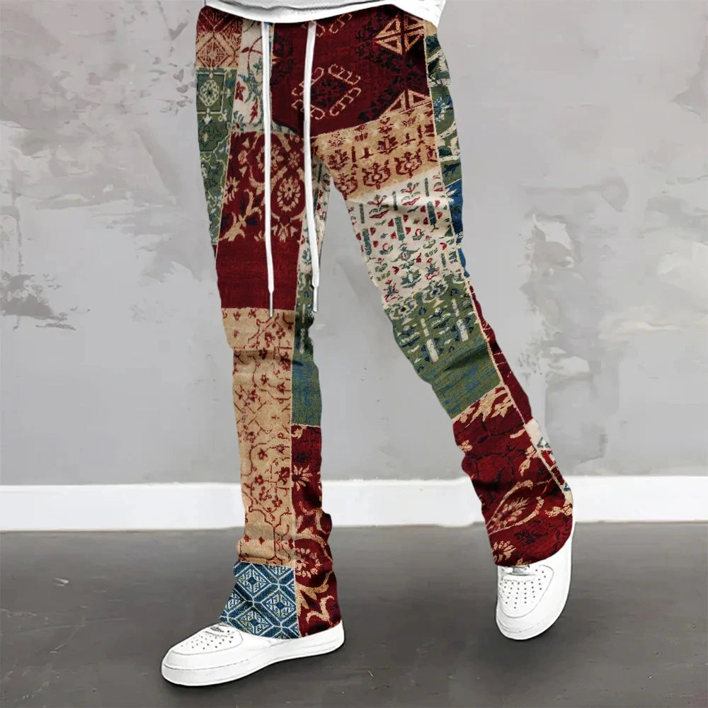 Y2k Flared Pants Men Loose 3D Print Trousers Casual GlowCart