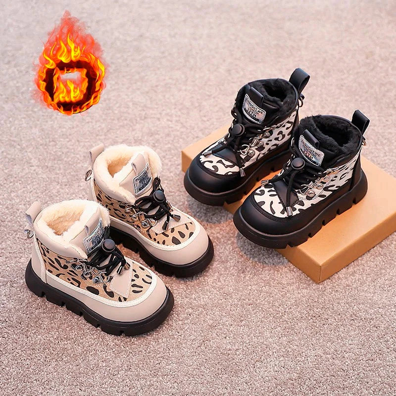 Leopard Fashion Snow Boots For Children Thick Warm Teenager Kid's Plush Boots Trend Fashion Boy's Girl's Warm Ankle Boots GlowCart