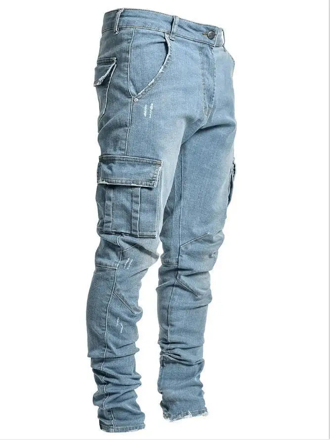 2024 Men Jeans Solid Pockets Stretch Denim Straight Pants Spring Summer Business Casual Trousers Daily Streetwear Men's Clothing GlowCart