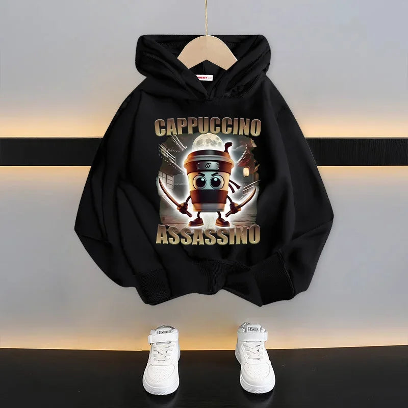 Italian Brainrot Kids Hoodie Funny Cartoon Graphic Thin Sweatshirts Tung Tungtung Sahur Casuals Long Sleeves Tops Boys Clothes GlowCart