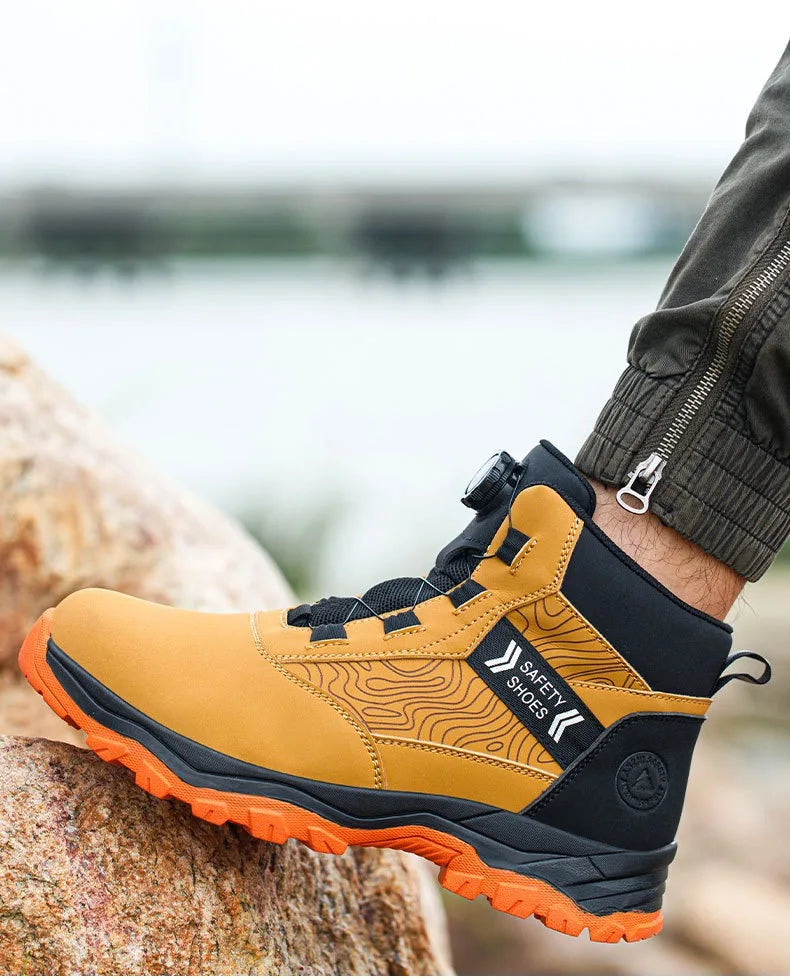 High-top men's all-season universal steel head anti-smash anti-puncture rotating buckle non-slip wear-resistant safety shoes GlowCart