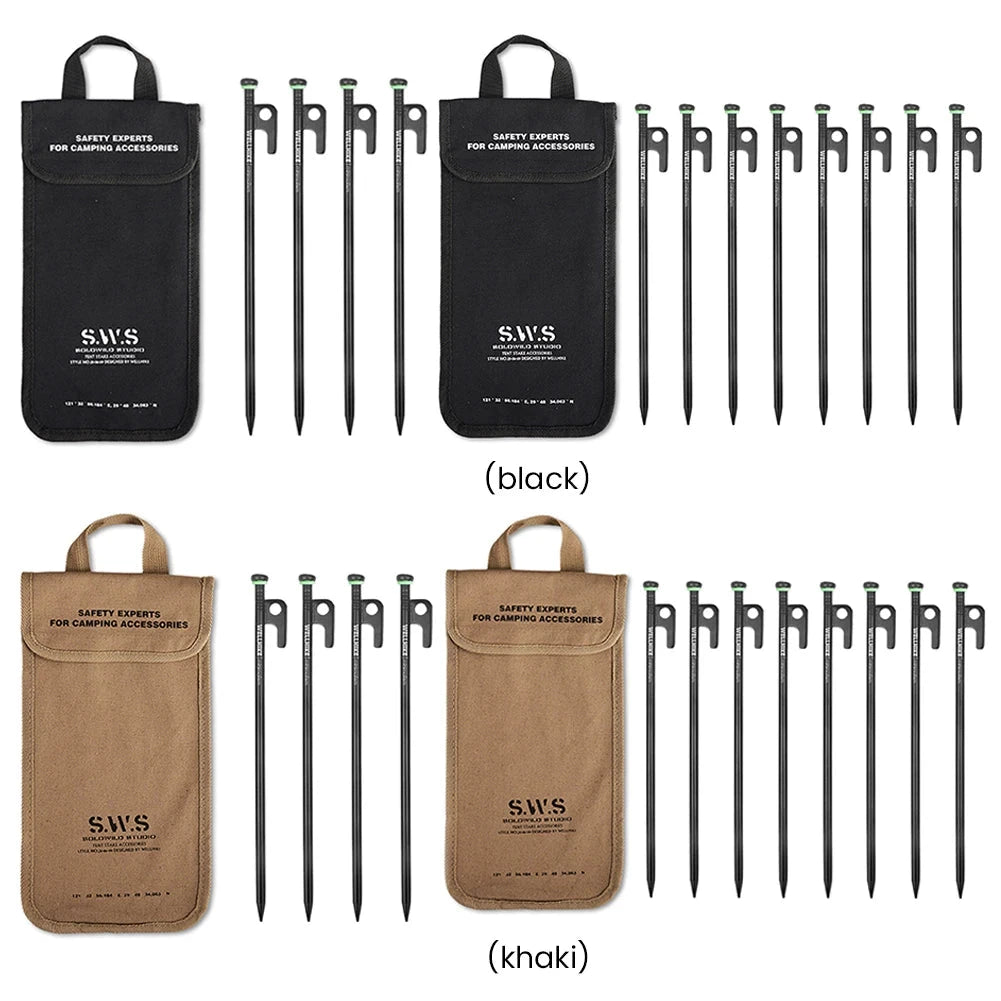 4/8 Pack Forged Steel Tent Pegs with Storage Bag Heavy Duty GlowCart