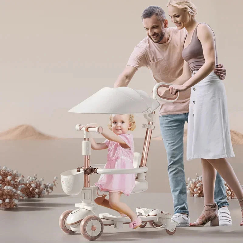 Multifunctional Baby Stroller 6in1 Adjustable Push Rod with Children's Scooter Portable Baby stroller with skateboard for kids GlowCart