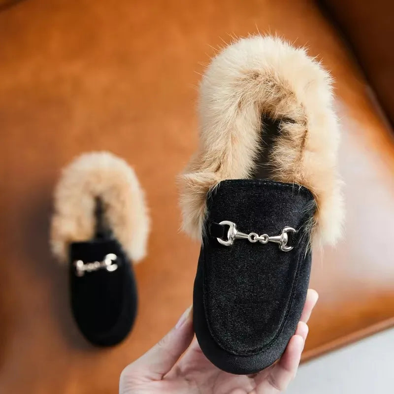 Winter Kids Fur Princess Shoes Baby Girls Velvet Brand Flats Children Slip On Shoes Toddler Fashion Dress Loafers Boys Moccasin GlowCart