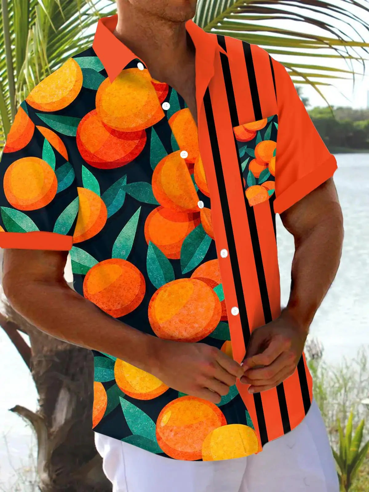 New Hawaii Spring/Summer Fashion Leisure Street Walk Tourist Beach Printed Full Open Short Sleeve Button Shirt, Quick Shipping GlowCart