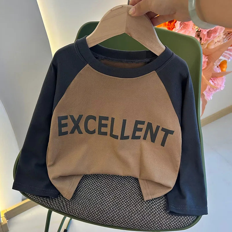 New Autumn Girls and Boys Long Sleeve T-shirt Base Shirt Letter Korean Style Children Clothing GlowCart