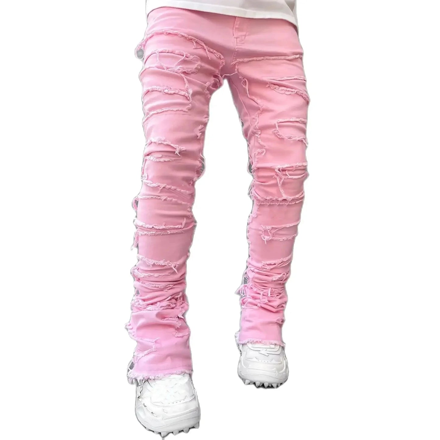 Men's Regular Fit Stacked Jeans Ripped Slim Fit Patch GlowCart