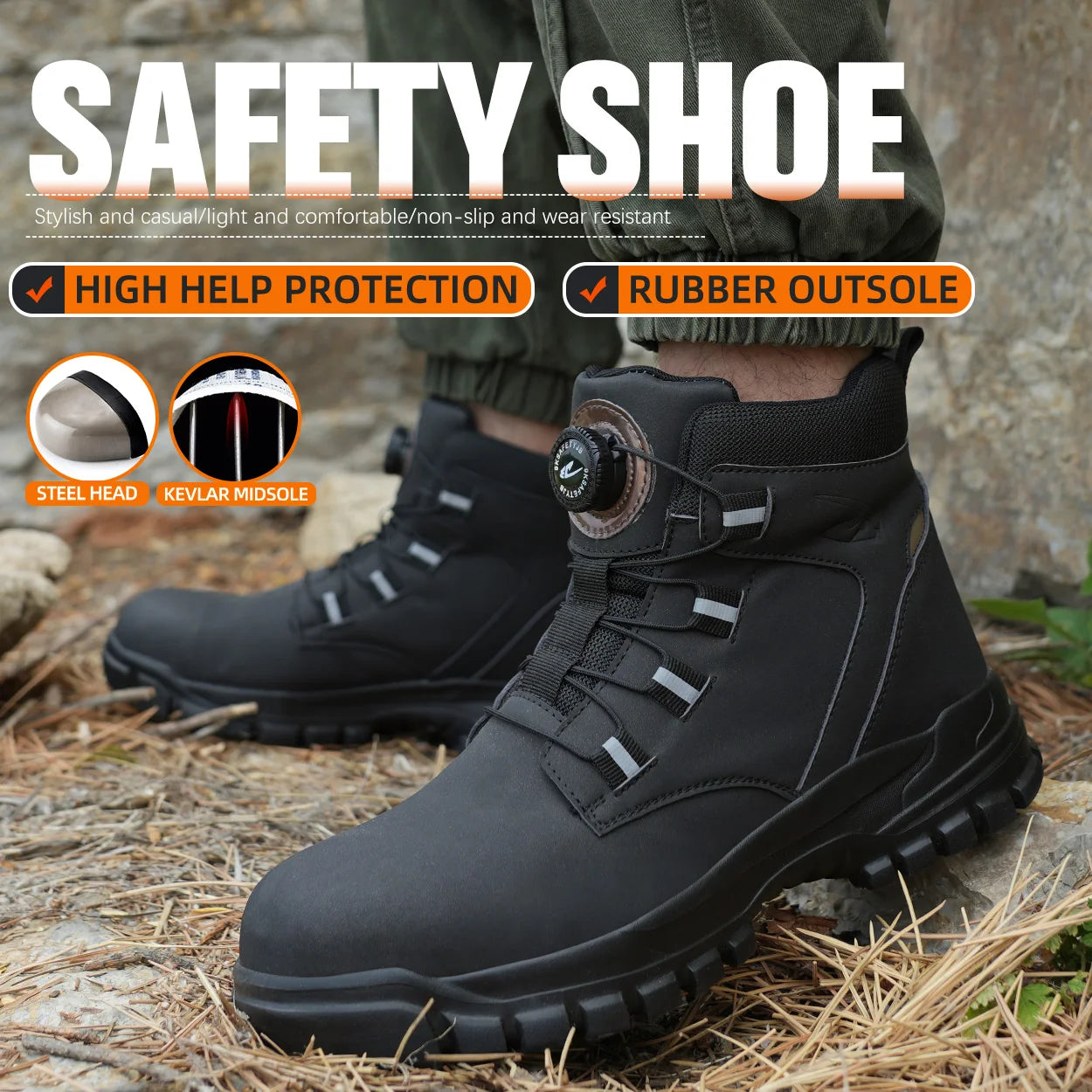 Rotating Button Work Shoes for Men Anti Puncture Work