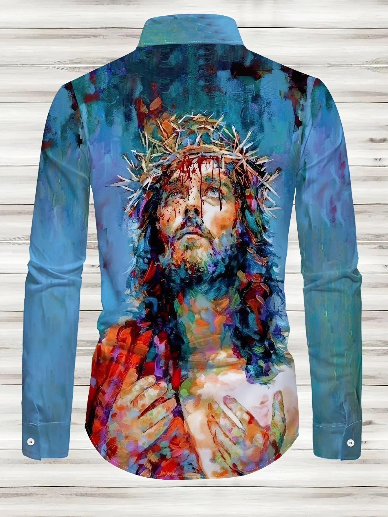 Men's long-sleeved shirts with bold abstract prints - bright GlowCart