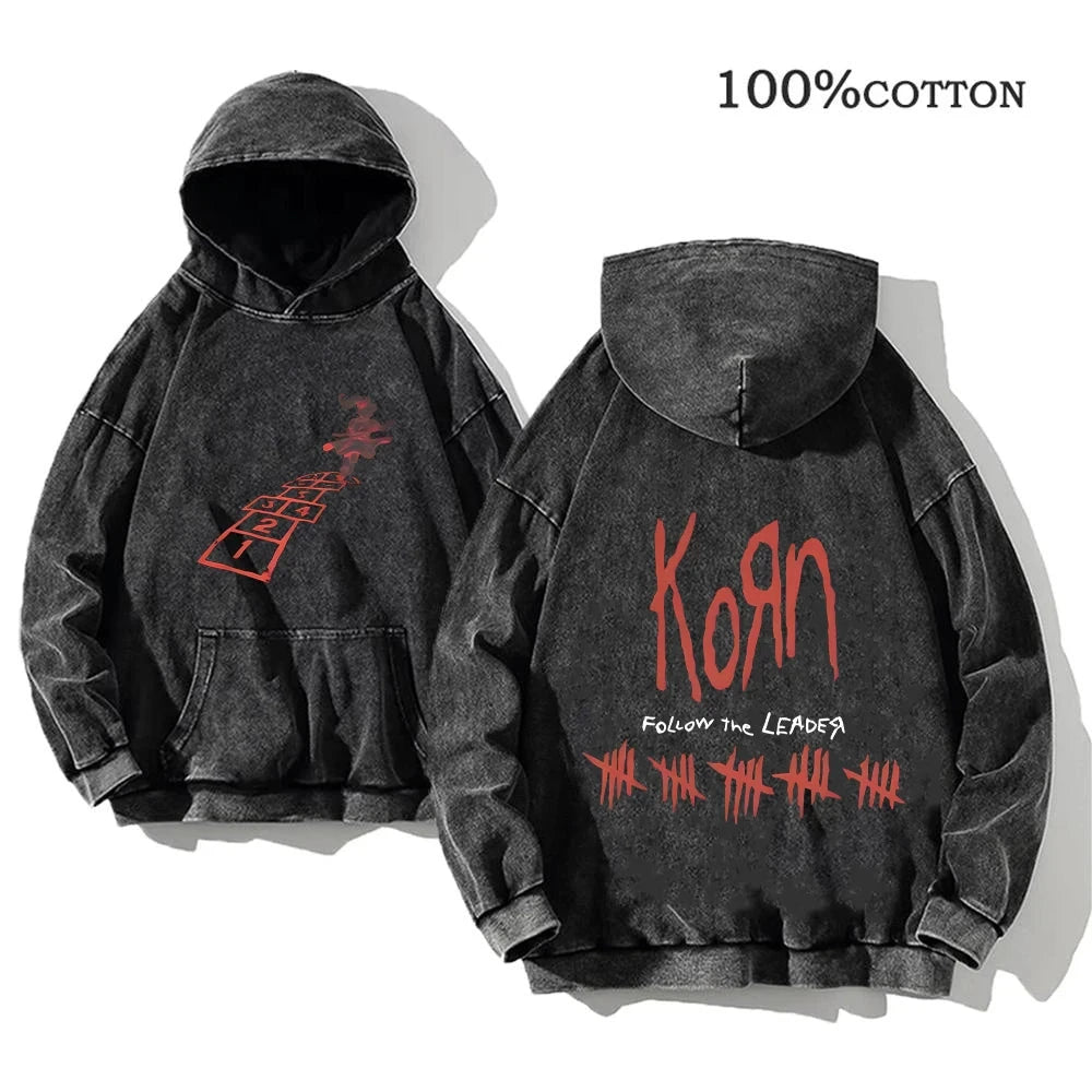 Korn Rock Band World Tour Hoodies Vintage Washed Men's GlowCart