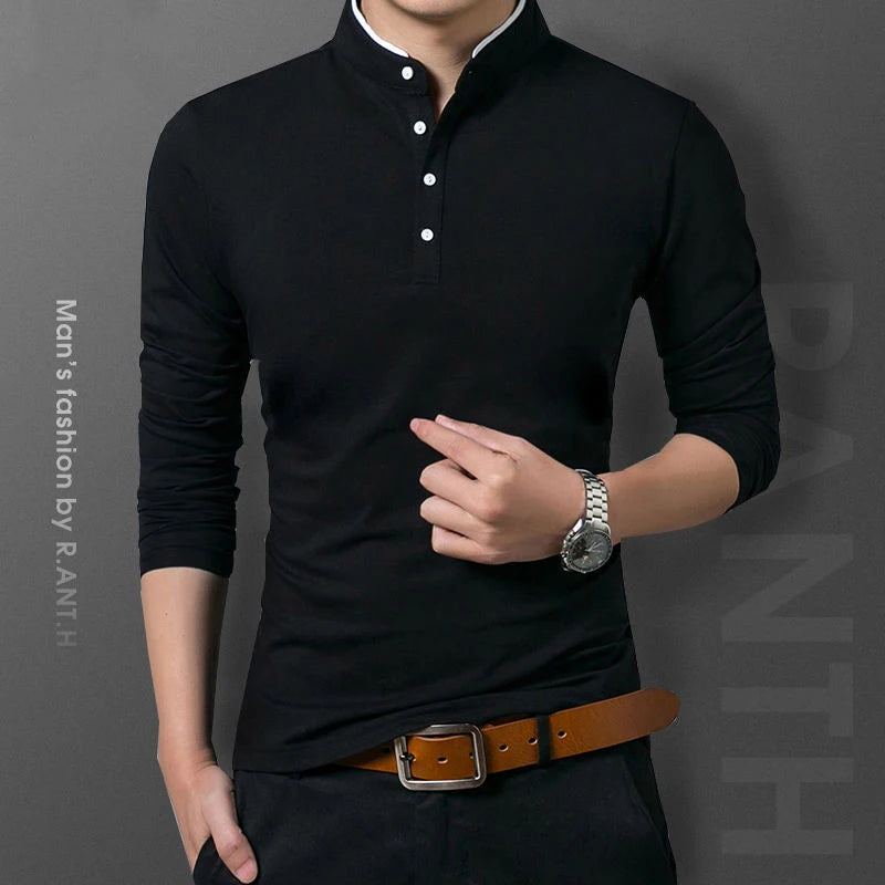 Men's Business Casual Long Sleeve Polo T-shirt Summer