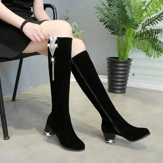 Heels Women's Boots Side Zippers  Women's Long Boots Thick GlowCart