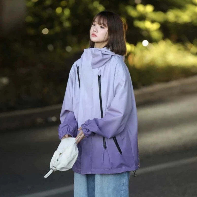 Gradient Color Windbreaker Jacket Women Spring Autumn Sporty GlowCart