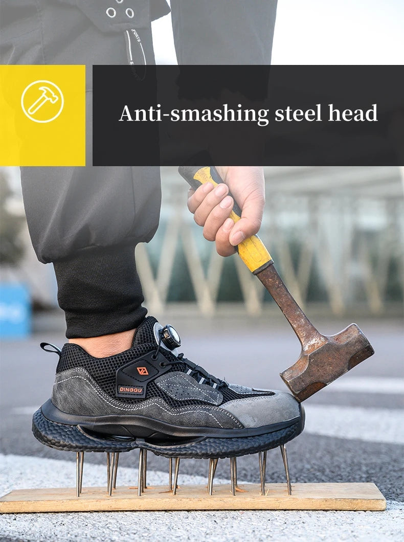 WOUDHONY Rotary Buckle Work Sneakers Protective Shoes Safety Industrial Puncture-Proof Anti-smash Steel Toe Shoes GlowCart
