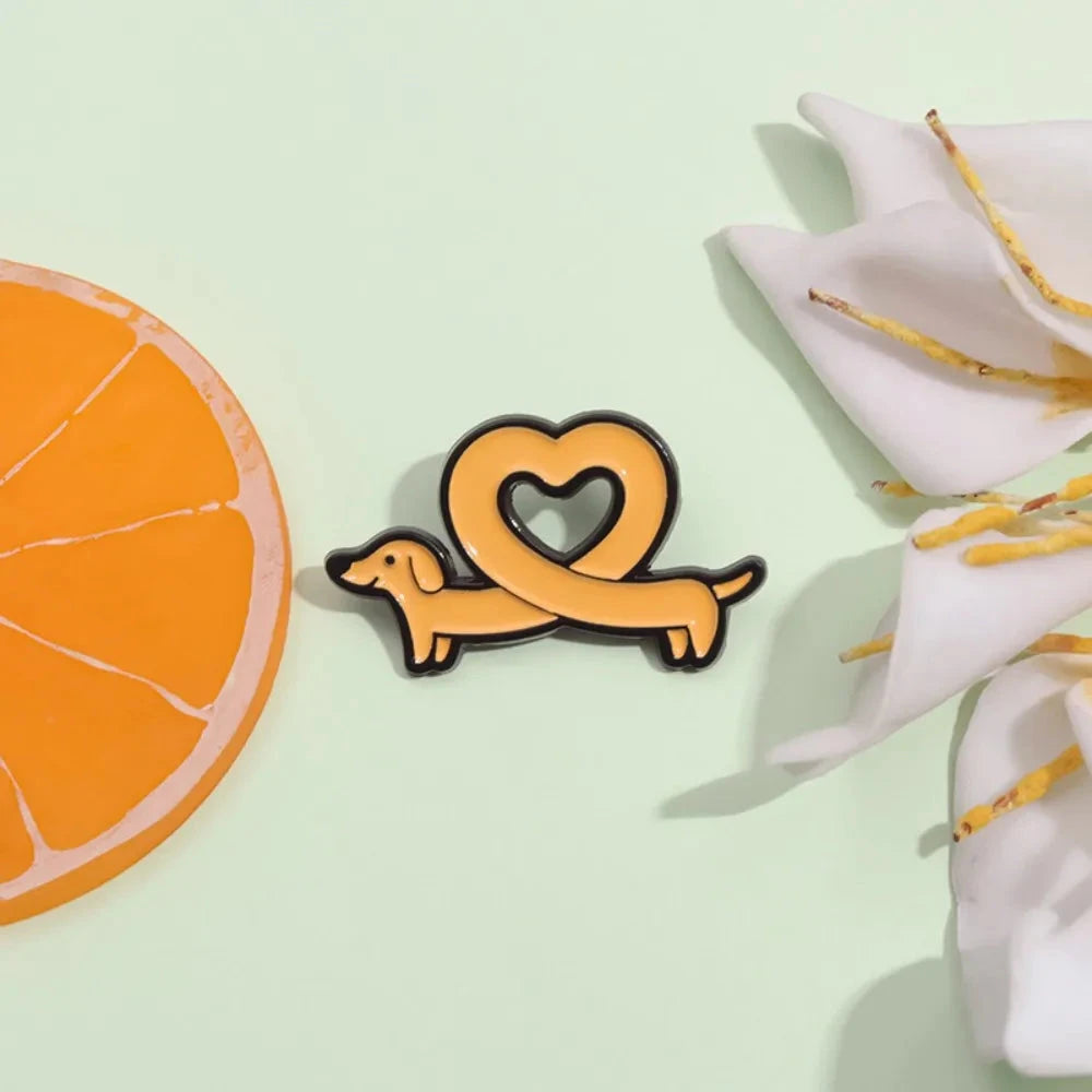 Cute Dachshund Enamel Brooch Creative Love Heart Cartoon GlowCart