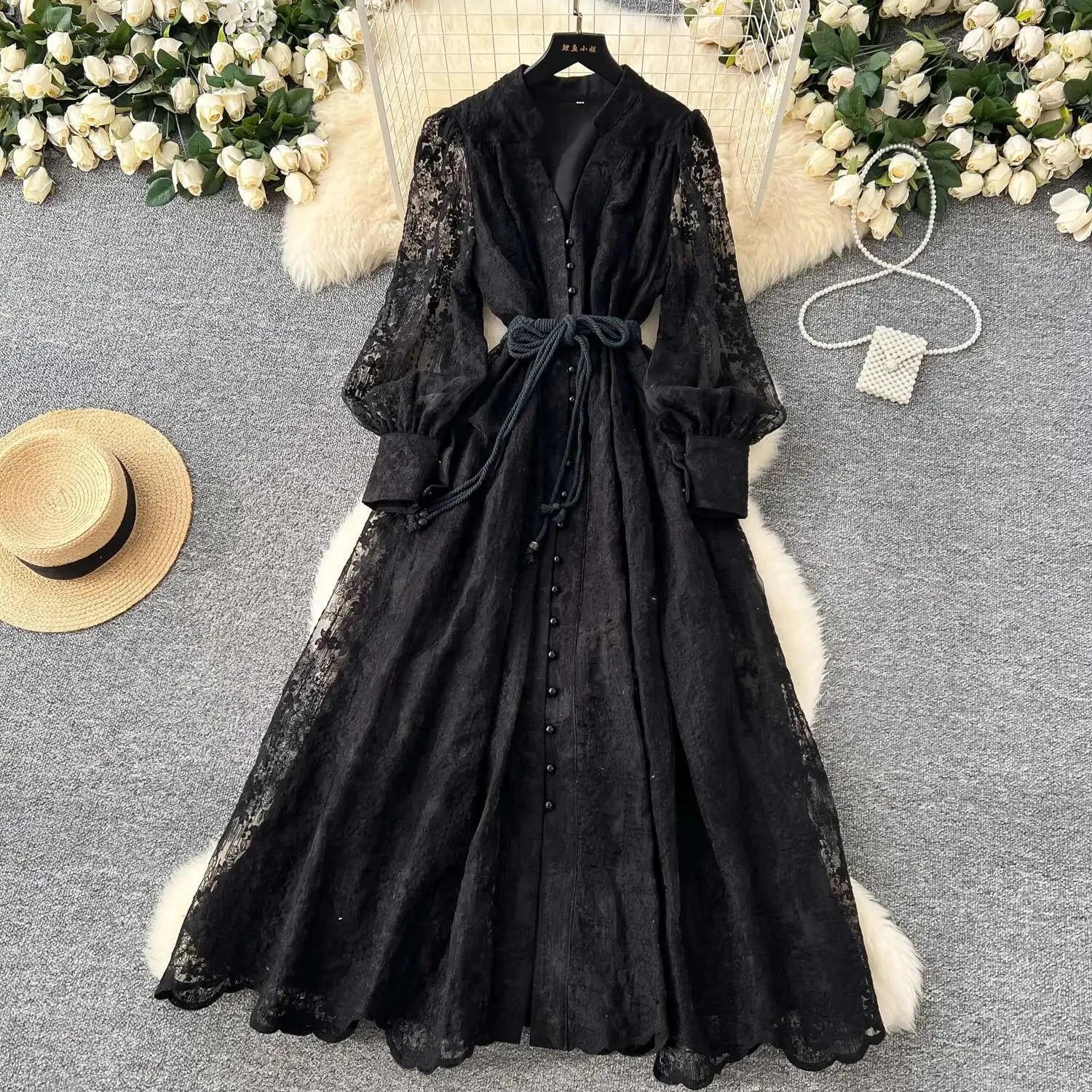 Luxury Embroidery Formal Dresses Women Summer Autumn Lantern GlowCart