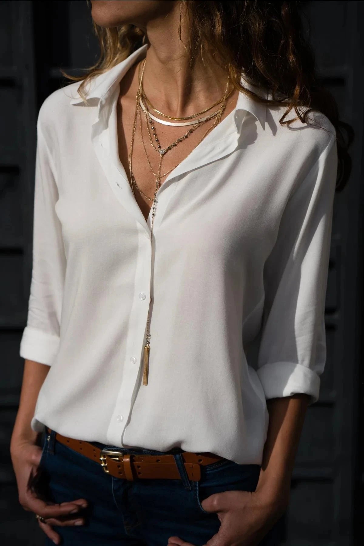 Women Elegant Solid Chiffon Blouse Spring Summer Casual Long GlowCart