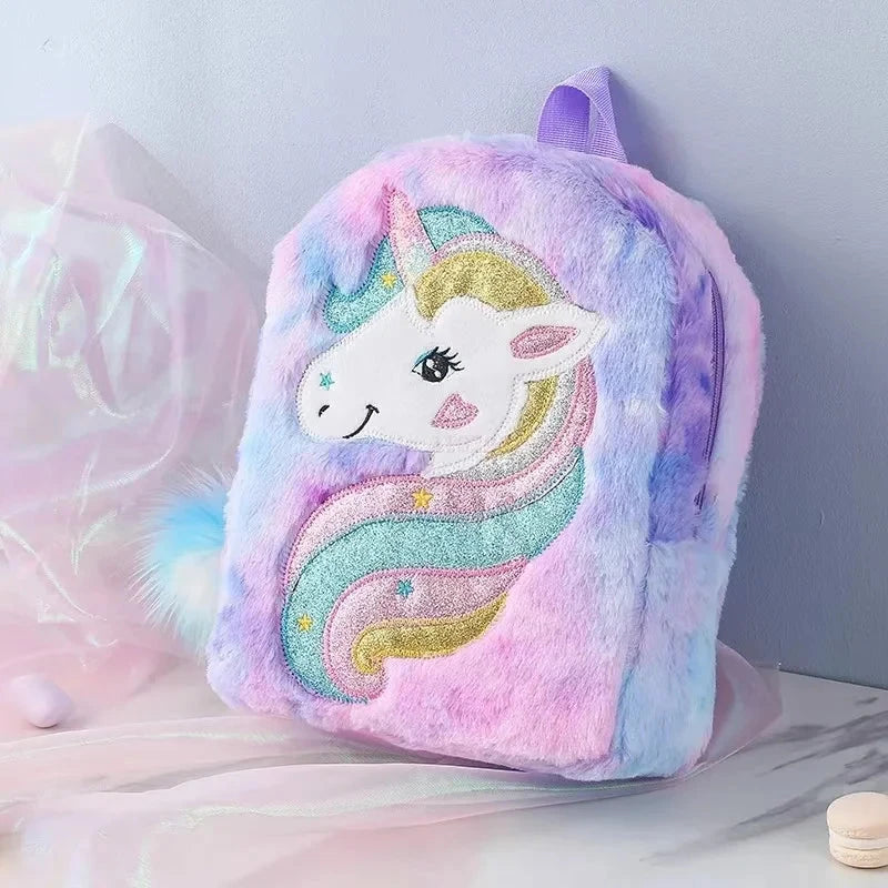Kids Backpack Kids School Bag Fashion Large Capacity Children Girls Unicorn Plush Tie-Dye Bag Mochila GlowCart