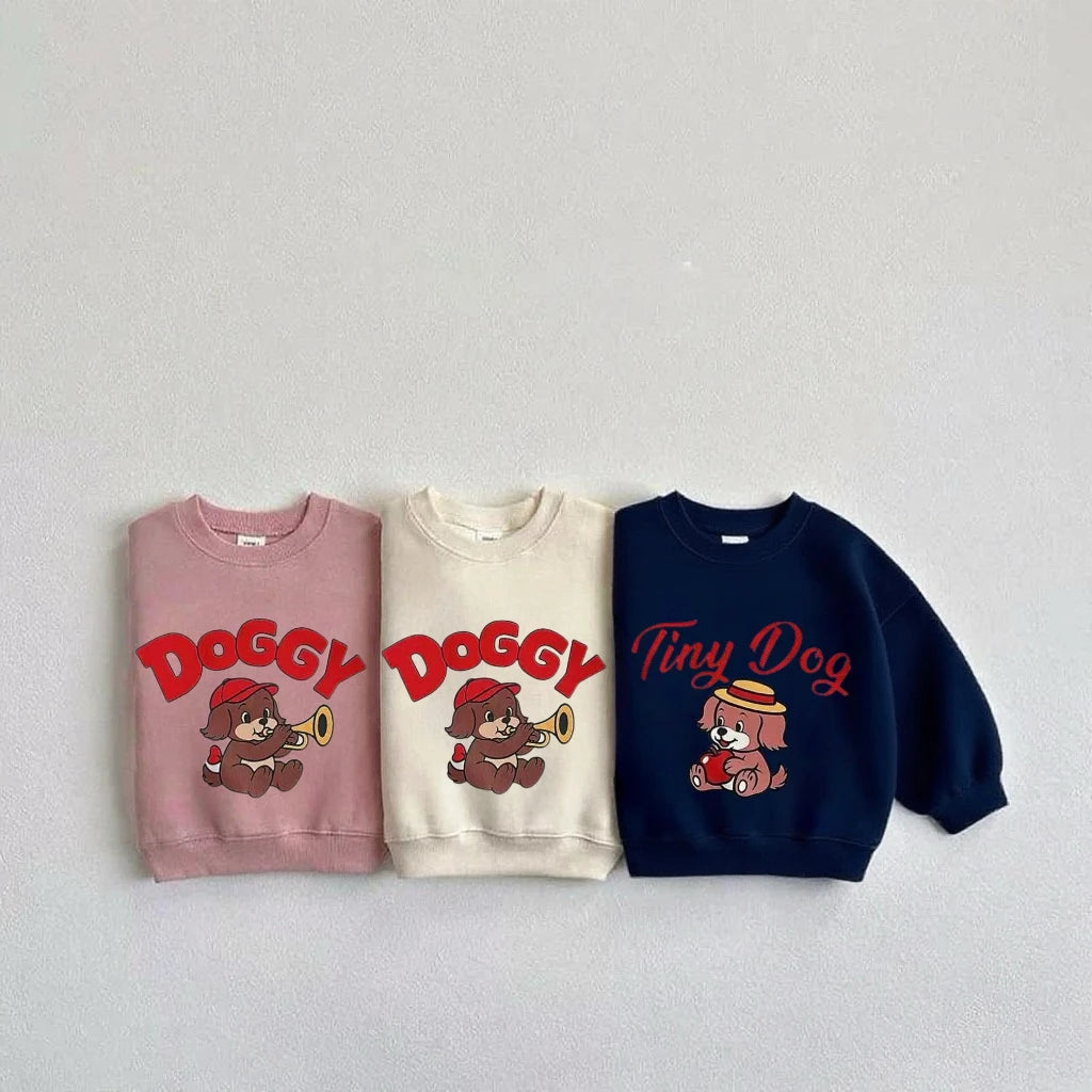 Lovely Tops Baby Boys Solid Color Long Sleeve Cartoon Little Dog Print Hoodie Beige Pink Clothing Child New 2025 Autumn Popular GlowCart