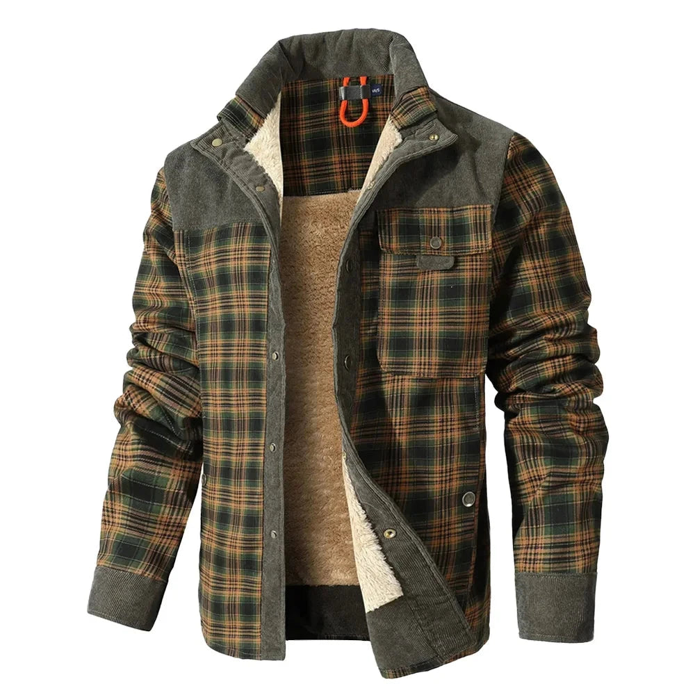 Men's Jackets Winter Windproof Warm Casual Bomber Coat Plaid GlowCart