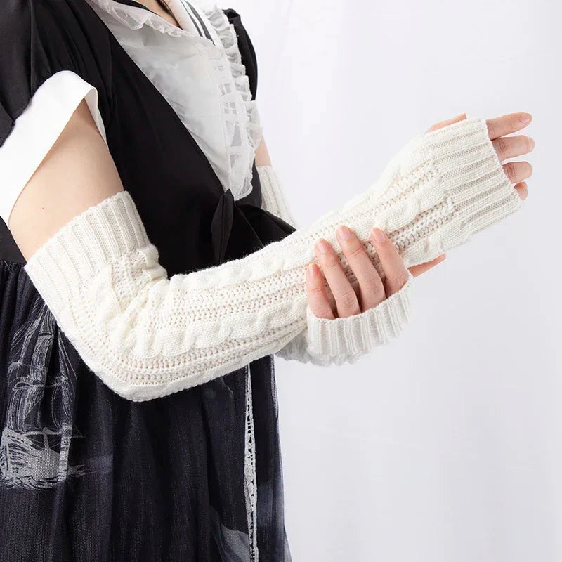Women's Winter Mitten Knitted Arm Warmers Long Fingerless GlowCart