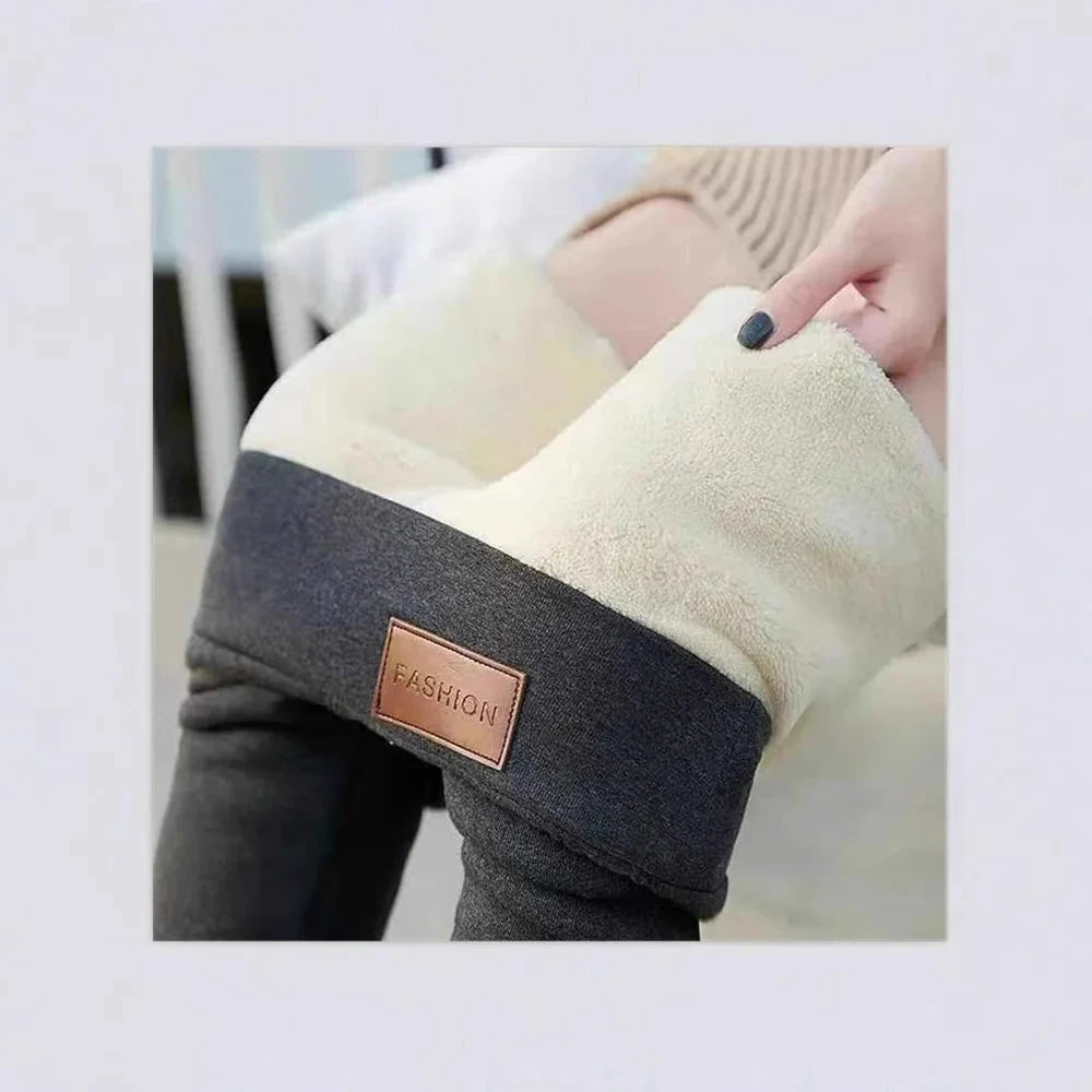 Fleece Lined Thermal Leggings Women Winter Leather Label GlowCart