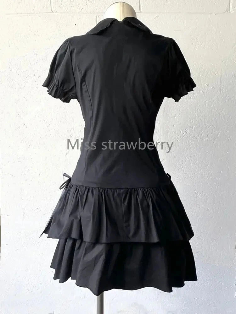 Summer Chic Vintage Black Short Sleeve Dress Women High GlowCart