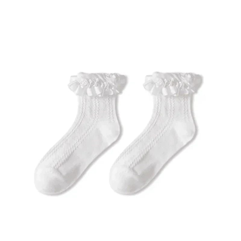 Woman Socks Solid Black White Lolita Lacework Ruffle Socks GlowCart