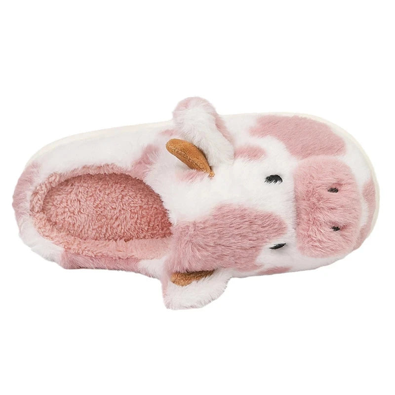 Women's Winter Warm Cartoon Cow Slippers Closed Toe Non Slip GlowCart