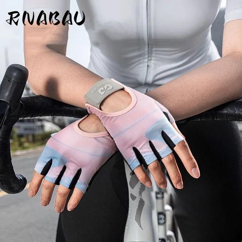 RNABAU Bike Gloves Women Half Finger Summer Breathable Anti-slip Shockproof MTB Road Bicycle Gloves Cycling Fitness Gym Gloves GlowCart