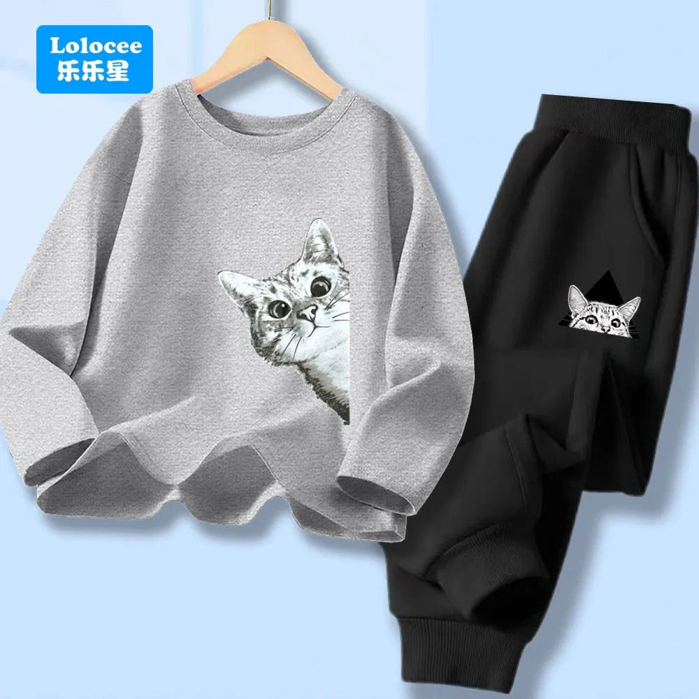 Spring Autumn Baby Boys Clothes Sets Kids Funny Cat Print Long Sleeve T-shirt Tops+ Pants Suits Boys' Tracksuit CLM1 GlowCart