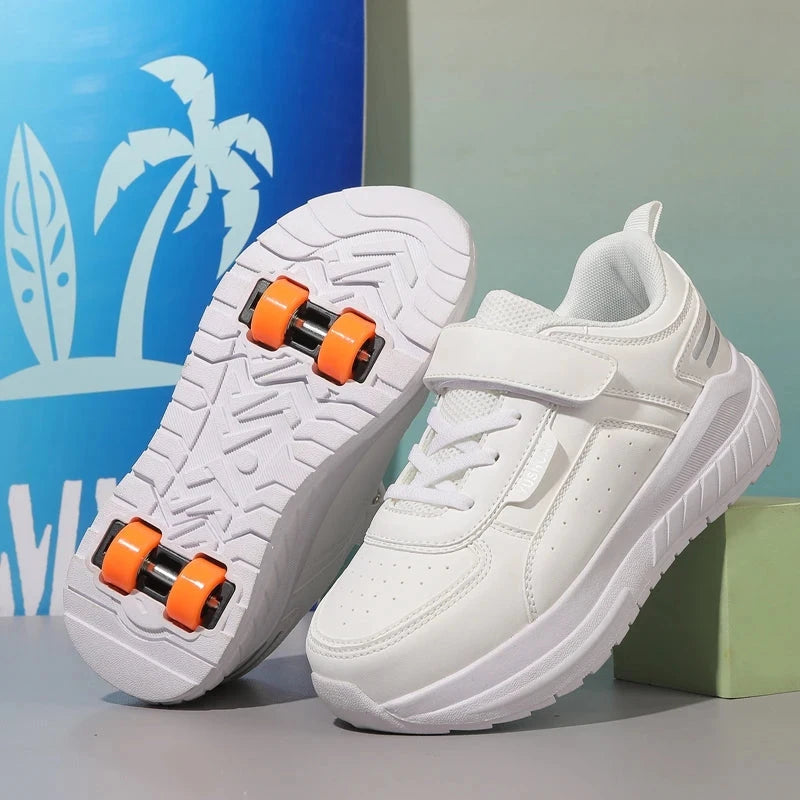 Childrens Roller Skates Fashion Double Row Four Wheel Sneakers Fully Automatic Breathe Anti-friction Rollerblade Shoes for Kids GlowCart