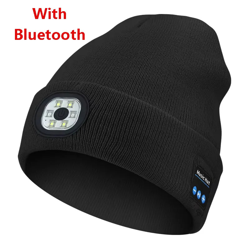 Can be equipped with Wireless Bluetooth music knitted hat new outdoorledlighting rechargeable detachable luminous sleeve cap GlowCart
